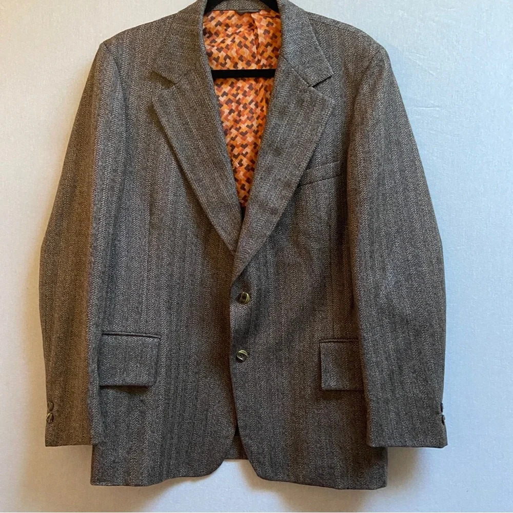 Fred Asher Pure Virgin Wool Tweed Blazer Sport Coat Herringbone Jacket Sz M L